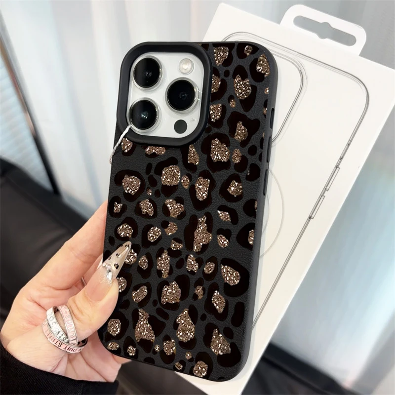 Fein schimmernde Leopardenmuster-Silikonhüllen für iPhone 17 14 15 16 Pro Max Plus, iPhone 15 16 13 12 11 15 8 XS XR Luxus-Cover – Detail 9