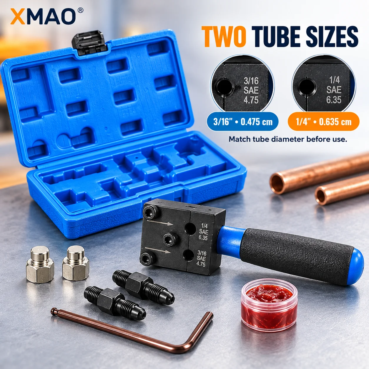 XMAO 7-Piece SAE Double Flare Tool Kit for Brake Line Repair, 3/16
