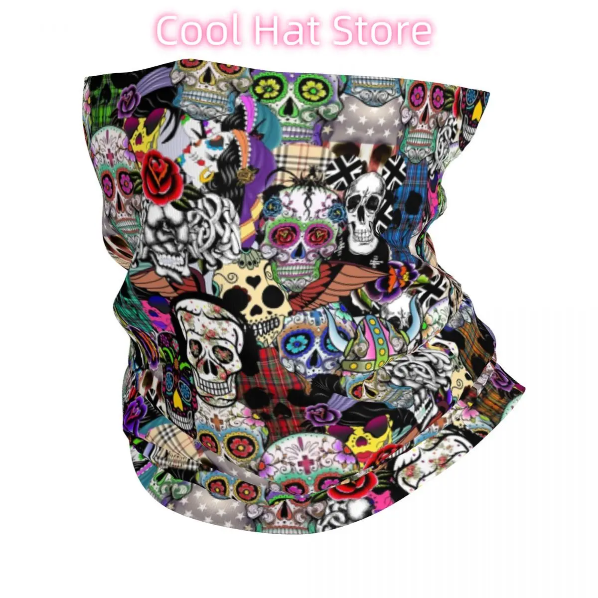 Mexican Day Of The Dead Skull Winter Neck Warmer Women Windproof Wrap Face Scarf for Hiking Halloween Gaiter Headband