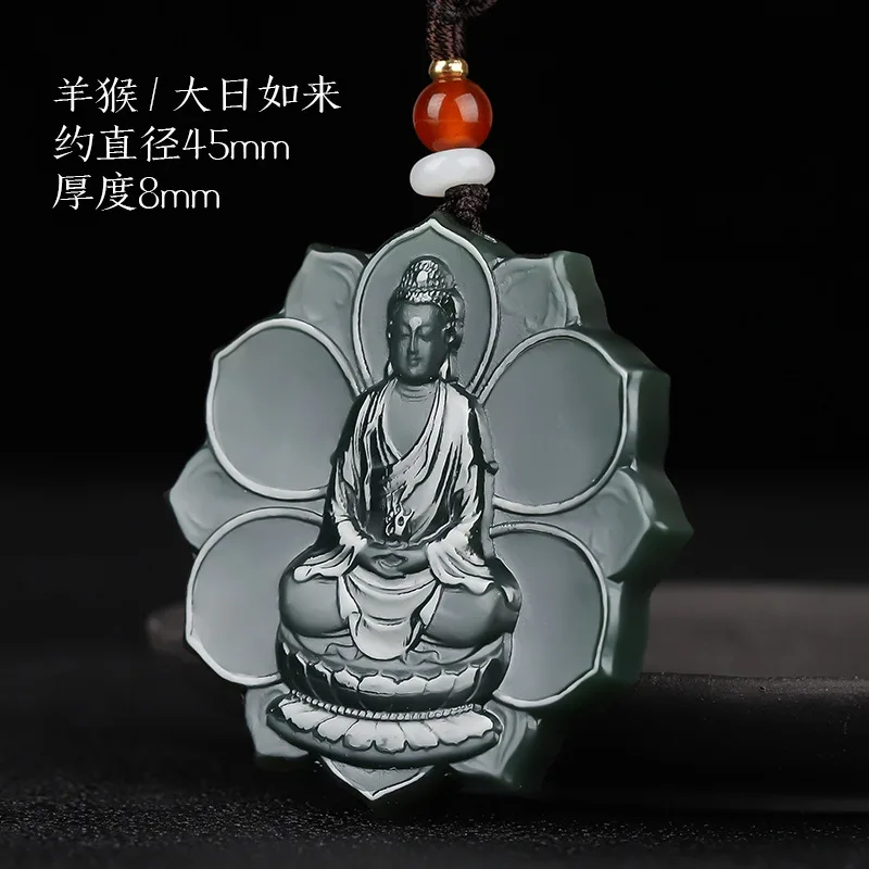 

New Hetian Jade Zodiac Natal Buddha Jade Pendant Xinjiang Gray Jade Men's and Women's Patron Saint Pendant Stone Pendant