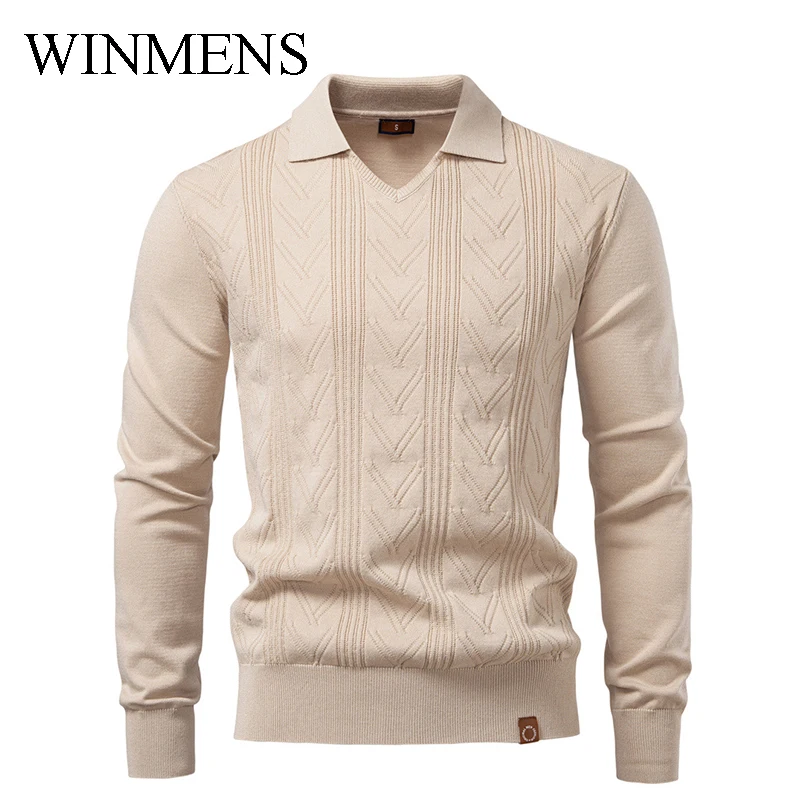

Men's Thin Pullover Sweater Solid V-neck Long Sleeve Youth Pullovers 2025 Autumn and Winter New Style Jacquard Knitted Shirts