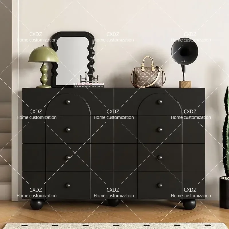 Light Luxury Minimalist Black and White 6 or 8 Drawer Cabinet Small Apartment Living Room Sofa Side Table Advanced Storage