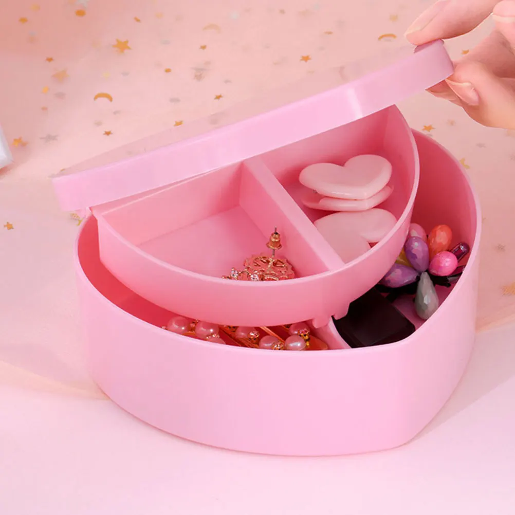 2Pcs Heart Shaped Jewelry Box for Double Layer Organizer Portable for Necklaces Rings Earrings with Makeup Mirror