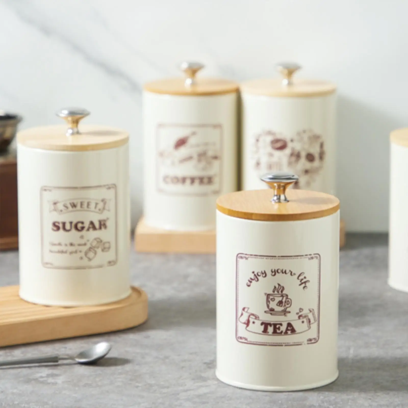 3x Kitchen Canisters Coffee Tea Sugar Containers Rustic Food Storage Jars for Kitchen Counter Countertop Farmhouse Decorative