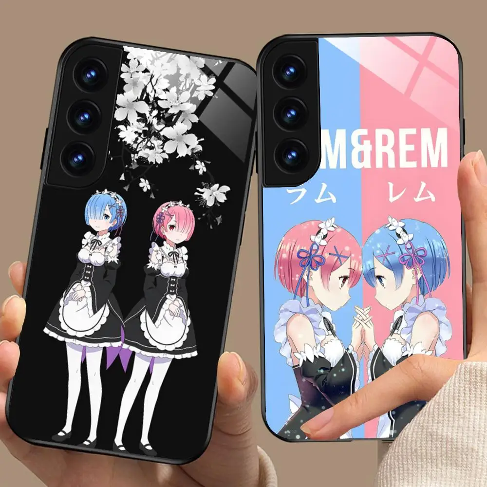 

ReZero Rem Ram Glass Mobile Phone Case for Samsung Galaxy A56 55 54 53 52 51 36 35 34 23 16 15 5G Colorful Cover