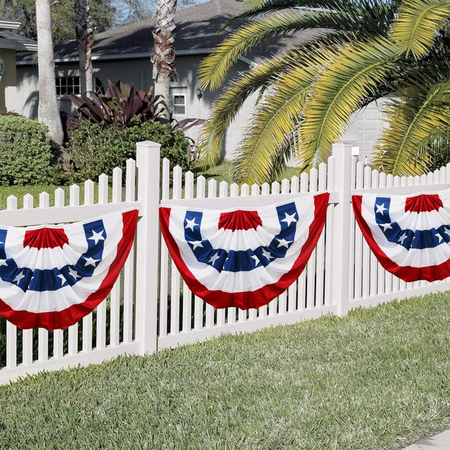 American Flag Bunting Outside 3x6 1.5x3 FT Red White Blue USA Pleated Fan Flag Patriotic Decorations Presidents Day Banners