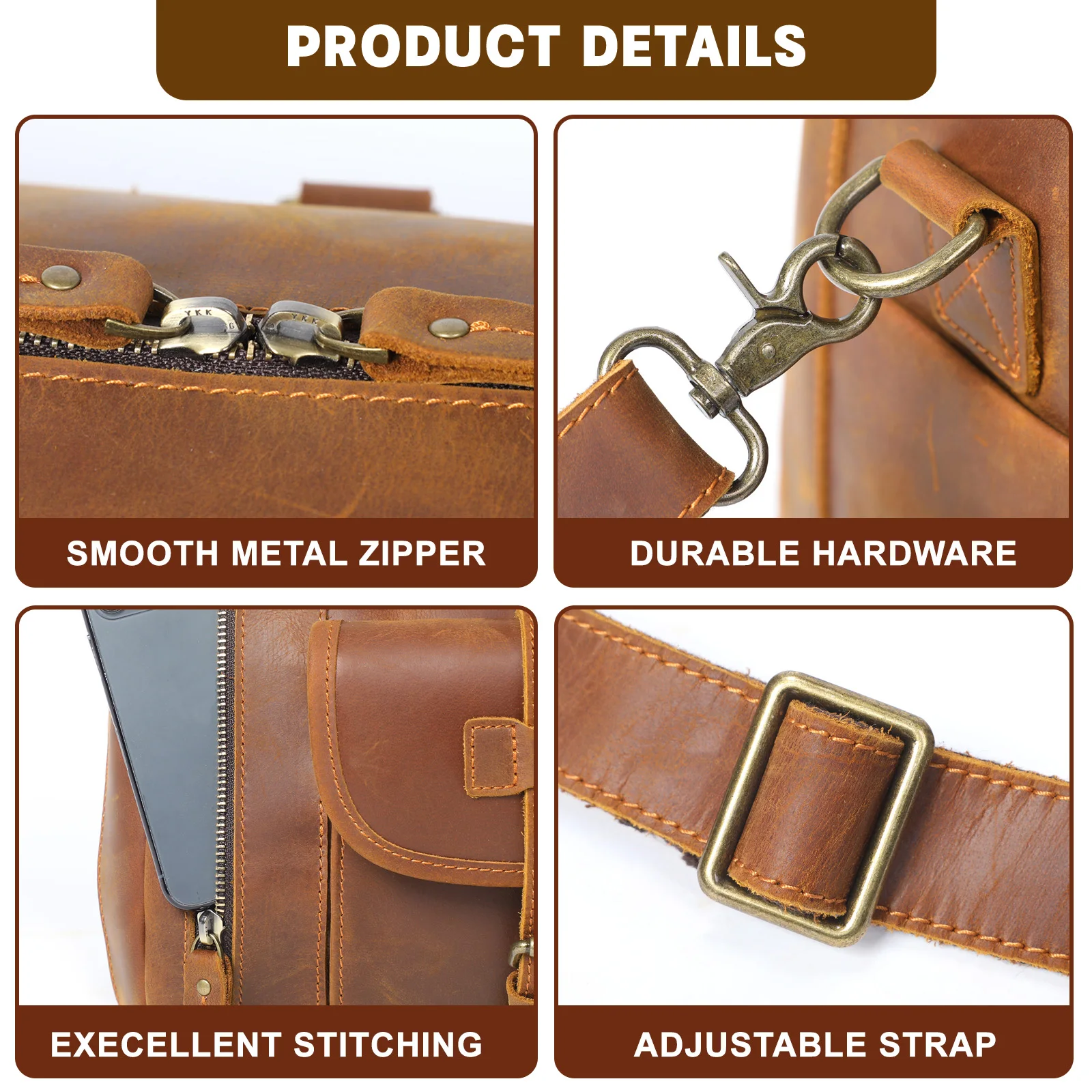 S.WORKER Luxuriöse Reisetasche aus Vollnarbigem Rindsleder im Vintage-Stil, Große Handgepäcktasche – Detail 30