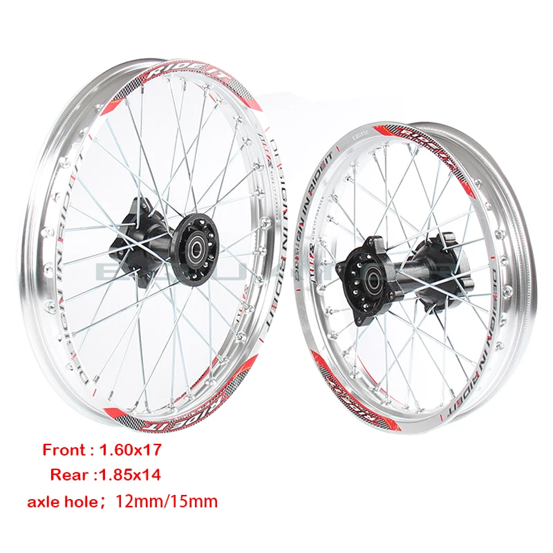 

silver Front 16*17" 1.60x17" Rear 1.85x14" 1.85x14" inch aluminium Alloy Rim For 160cc 150CC Dirt Pit bike 14 17 inch wheel