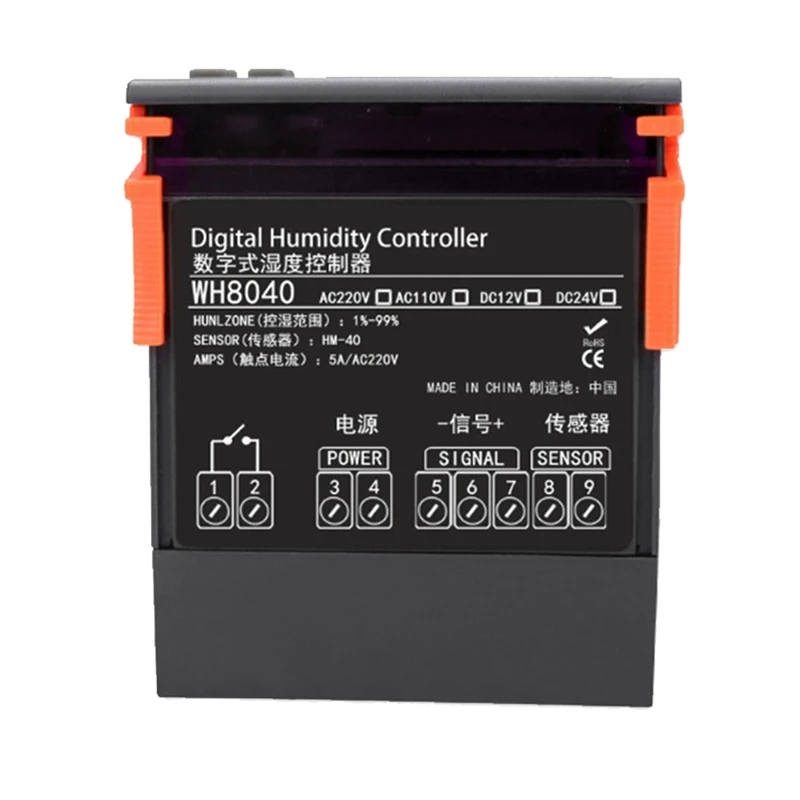 WH8040 Digital Humidity Controller Electronic Humidity Control Instrument Regulator Switch Sensor Hygrometer 1-99% 220V