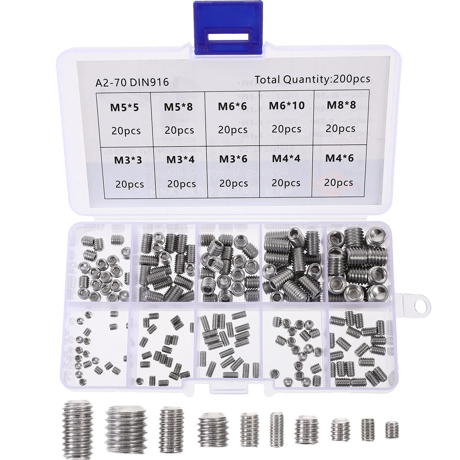 304 Stainless Steel Socket Grub Screws Set – Hex Headless Assortment for Light Fixtures, Machinery & DIY Projects