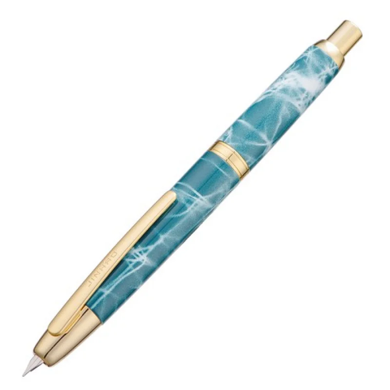 A+ Jinhao 10 Press Retractable Fountain Pen EF/F Nib Marble Blue with Golden Clip