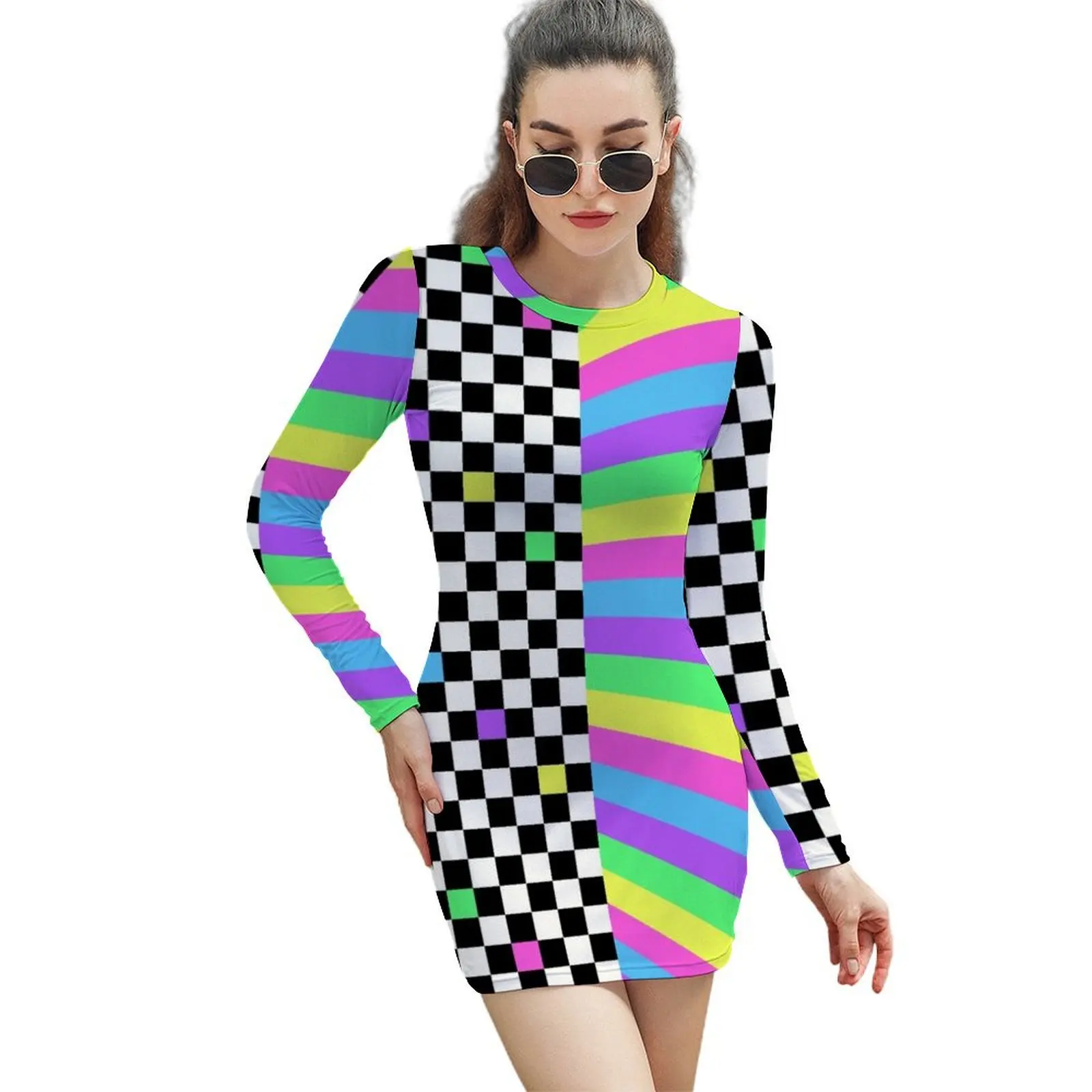 

Kawaii 80's Pattern 1 Long-Sleeved Sheath Dress Women's dresses dress Cocktail of dresses