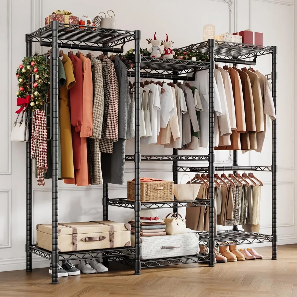 

Clothes Rack Heavy Duty Clothing Rack for Hanging Clothes 1600LBS Freestanding Garment Rack with 5 Hang Rods, Side Mesh Board &