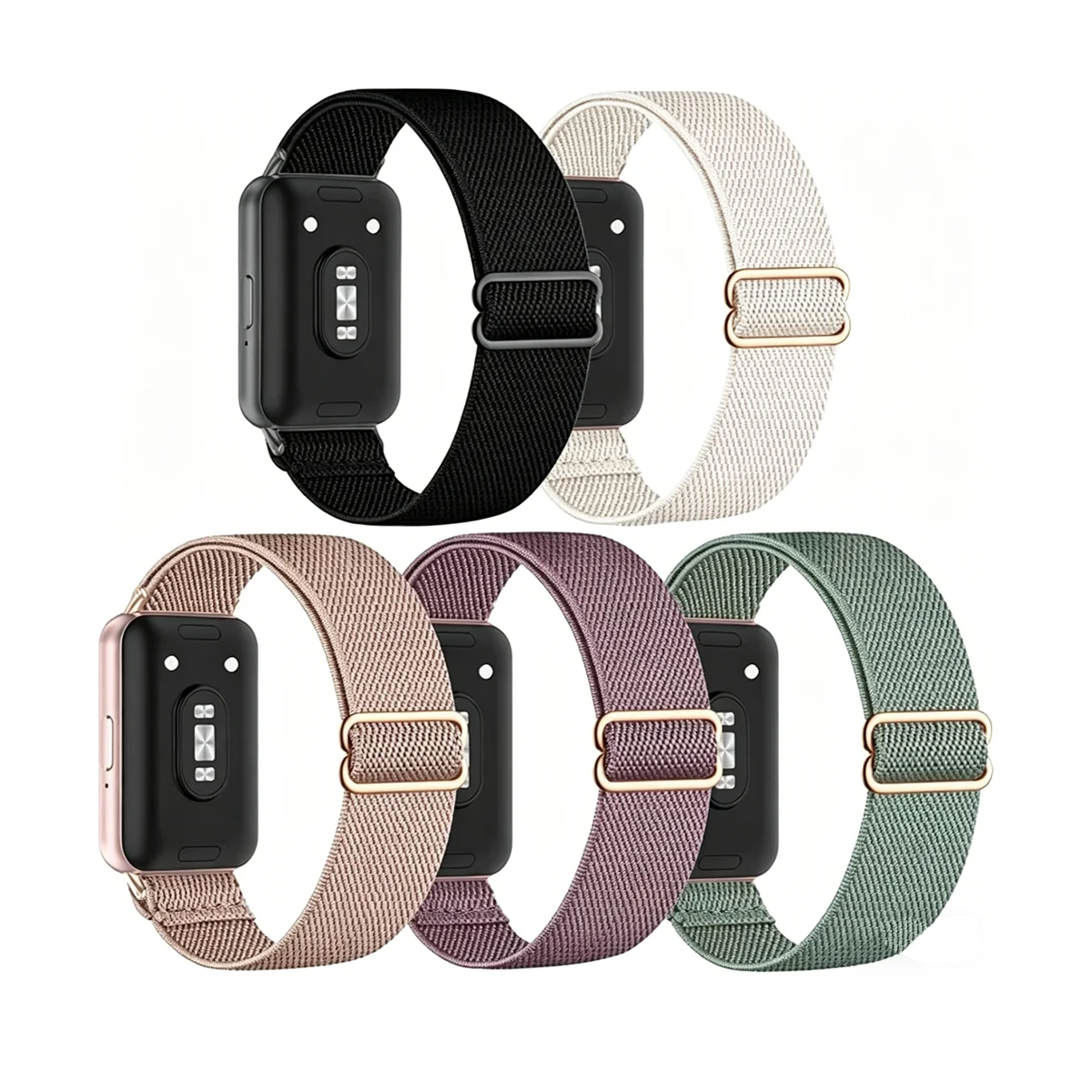 2/5 Pack Stretchy Nylon for Samsung Galaxy Fit 3 Band Women Men Elastic Soft Sport Strap Wristband for Galaxy Fit3 Band SM-R390