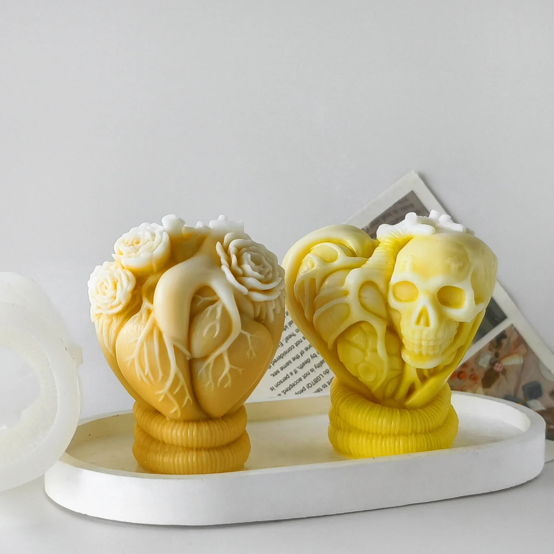 Handmade Aroma Candle Plaster Ornaments Molds DIY Human Heart Candle Making Supplies 3D Halloween Skull Hearts Silicone Mold