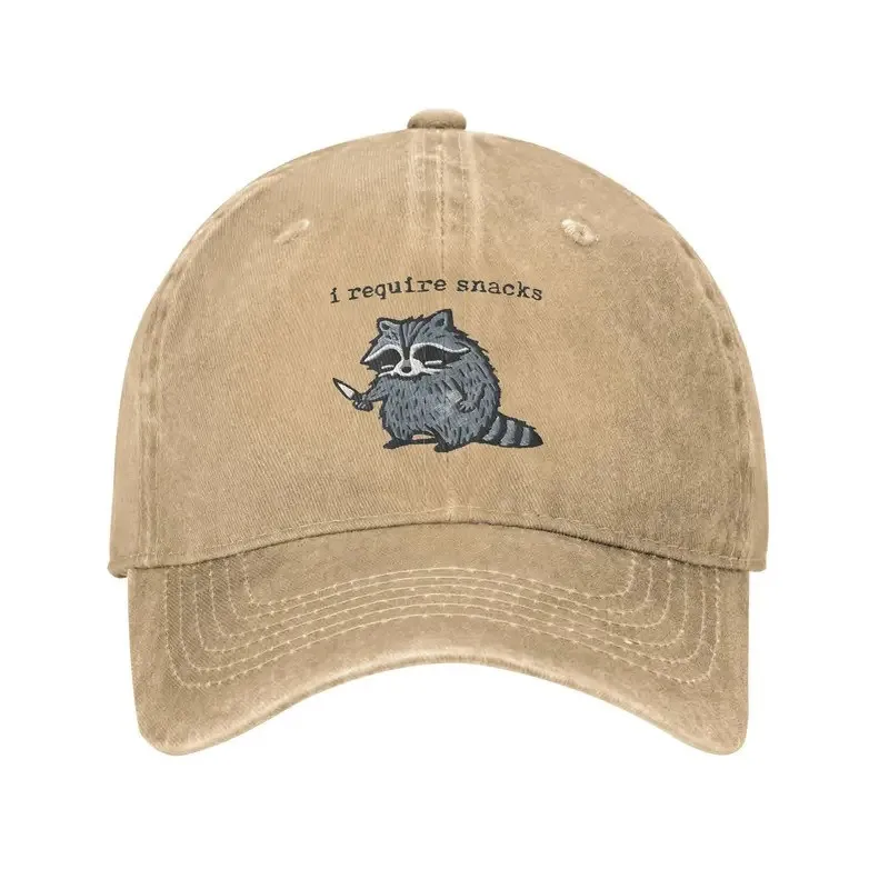 Funny Raccoon Meme I Require Snacks Baseball Cap Unisex Cotton Sun-Proof Outdoor Casual Hat