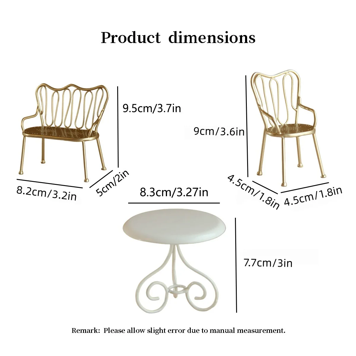 1/6 Scale Metal Table Chair Set, Miniature Garden Furniture with Arch Trellis, Scene Building Prop for Model Display Decoration