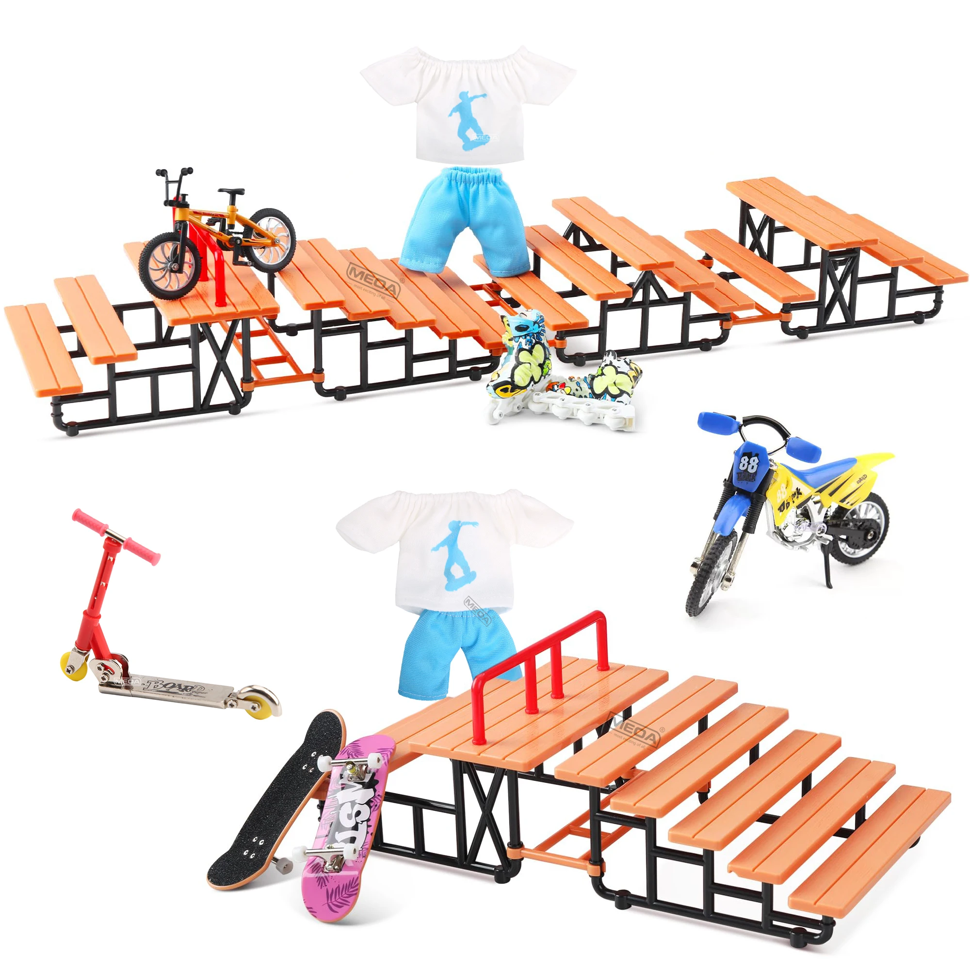 Decktoy Finger Skateboard Park Mini Fingerboard Skatepark with Clothing Training Finger Boards Toys Ramp Set for Boy and Girl