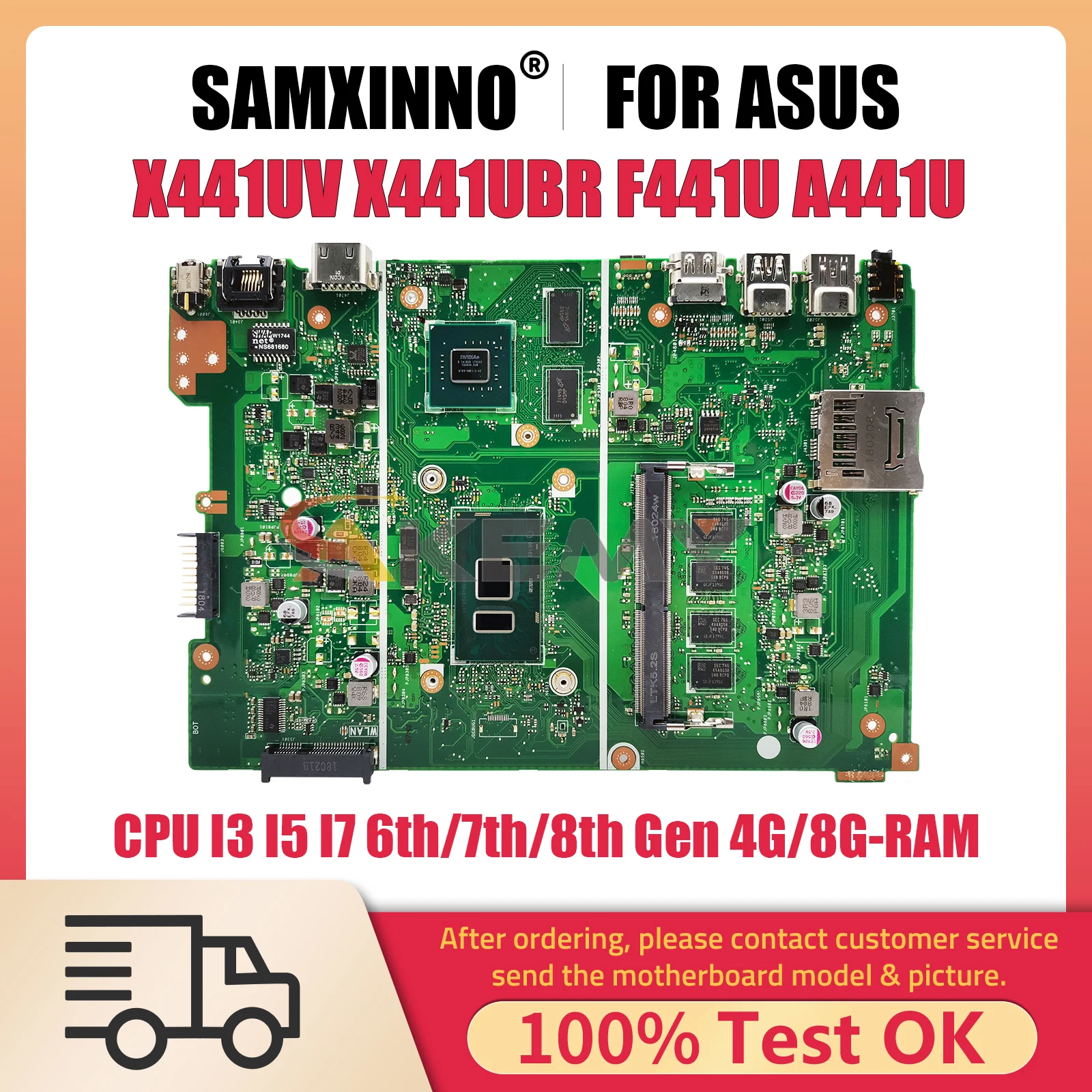 X441U Mainboard For ASUS X441UV X441UBR F441U A441U X441UVK X441UB Laptop Motherboard I3 I7 6th 7th 8th 4G 8G-RAM 920MX