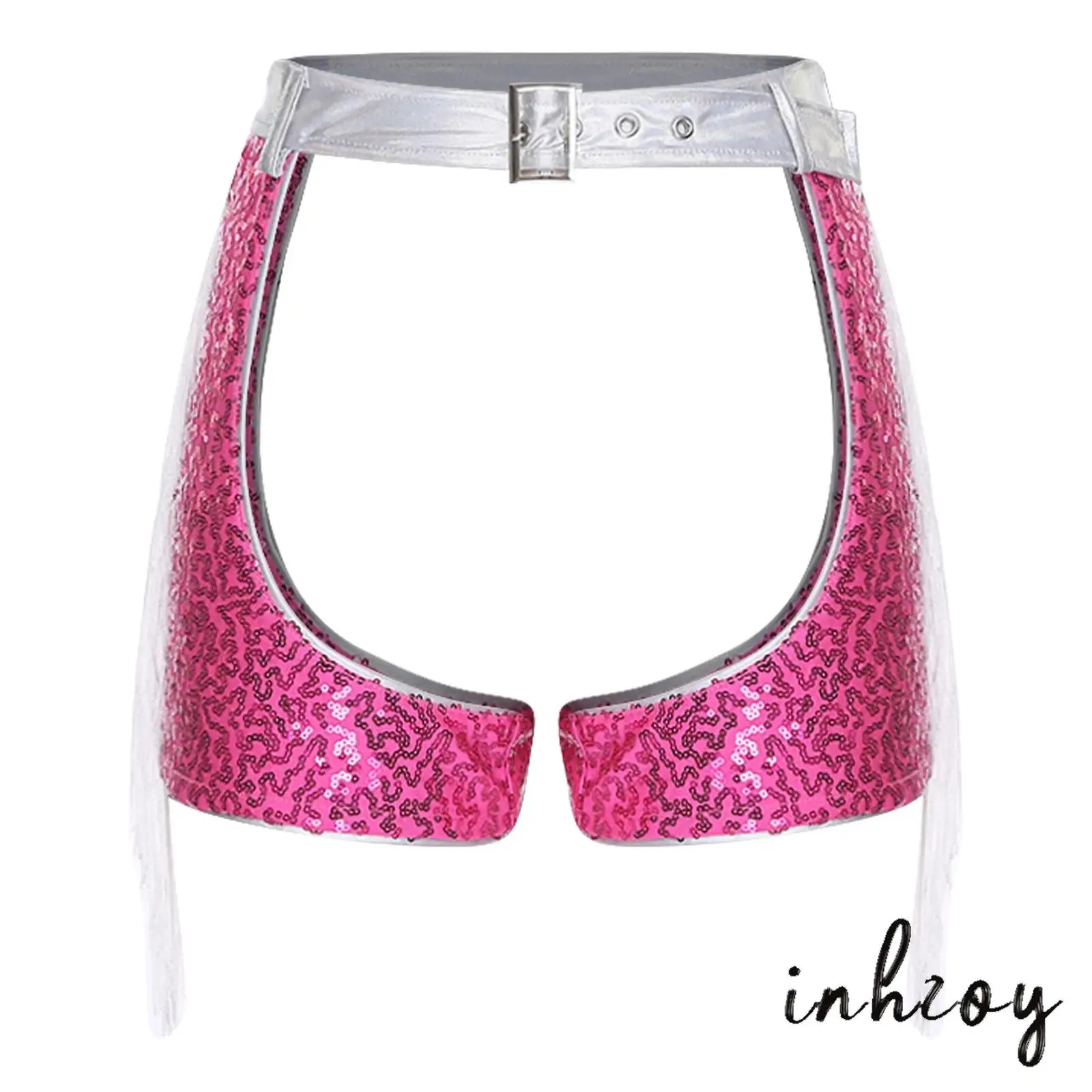 Женские шорты с открытой промежностью и блестками, шорты с боковыми кисточками, регулируемый пояс, шорты контрастного цвета для диско-бара, сцены