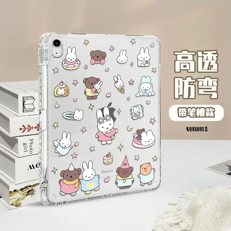 Kawaii Miffy IPad Protective Tablet Case with Stand 10/11th Generation Acrylic Pro Model 2024 10.2-inch Miffy Rabbit Air 7 6 5 view 2