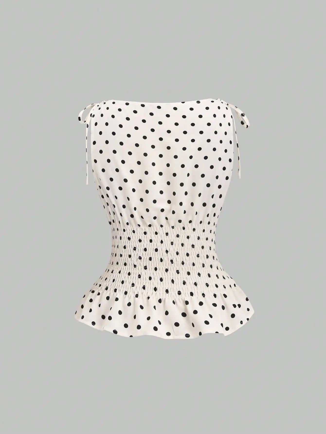 Polka Dot Bow Tie Shoulder Tank Top, Drawstring Waist Slim Fit Elegant, Spring Summer Commute Cami for Women