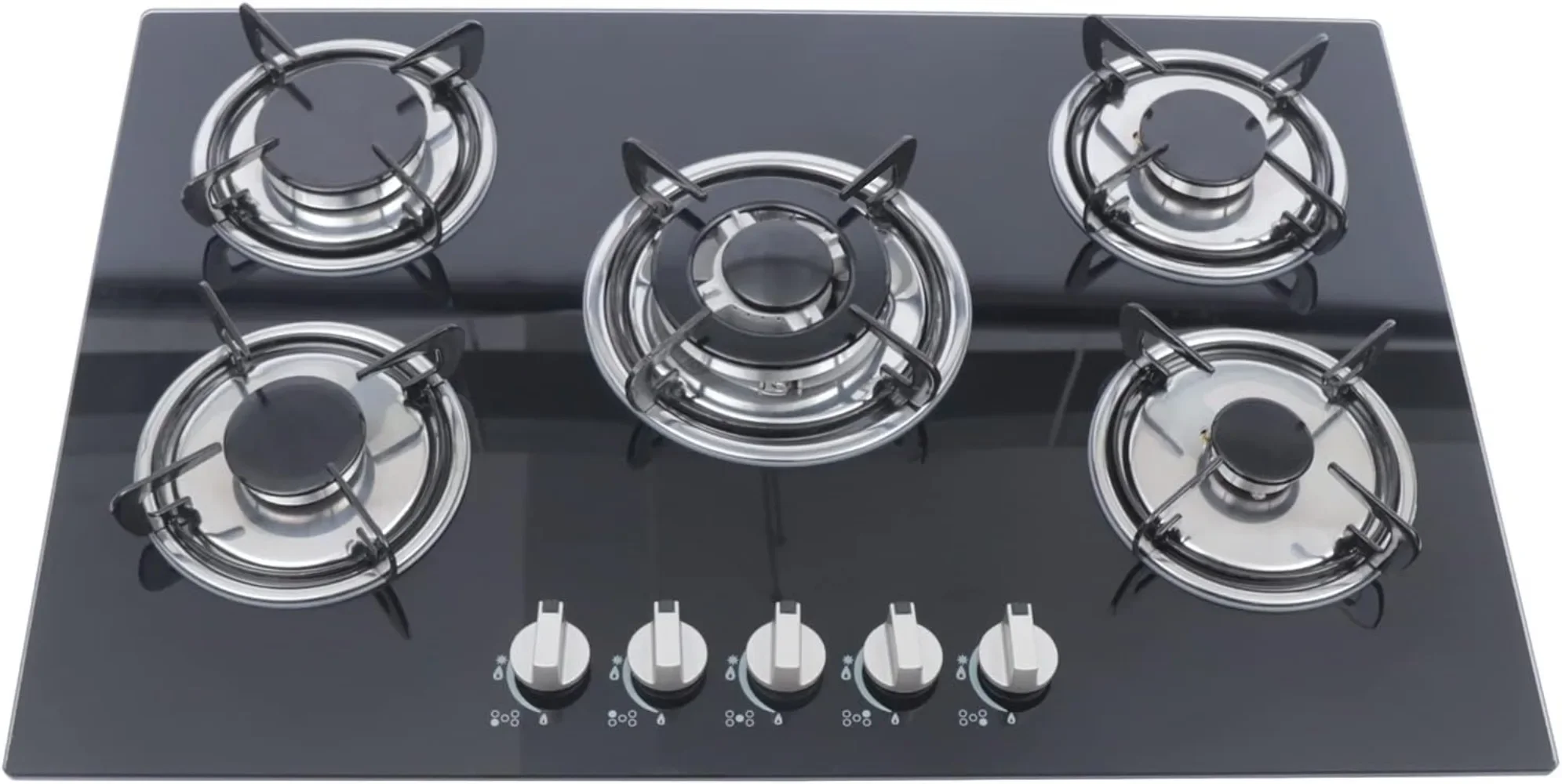MuyuRachel Hornillo A Gas, Hornillo Gas 5 Fuegos, 77 X 51 X 7cm, Empotrada, Vidrio Templado Superficie, Esmalte de Porcelana Rej