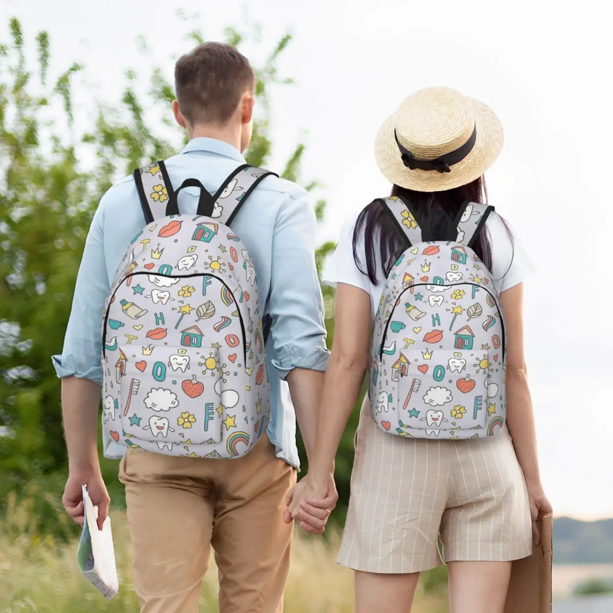 Leuke Tandheelkunde Patroon Met Tanden Rugzak Midden Middelbare School Student Boekentas Tieners Canvas Dagrugzak Reizen