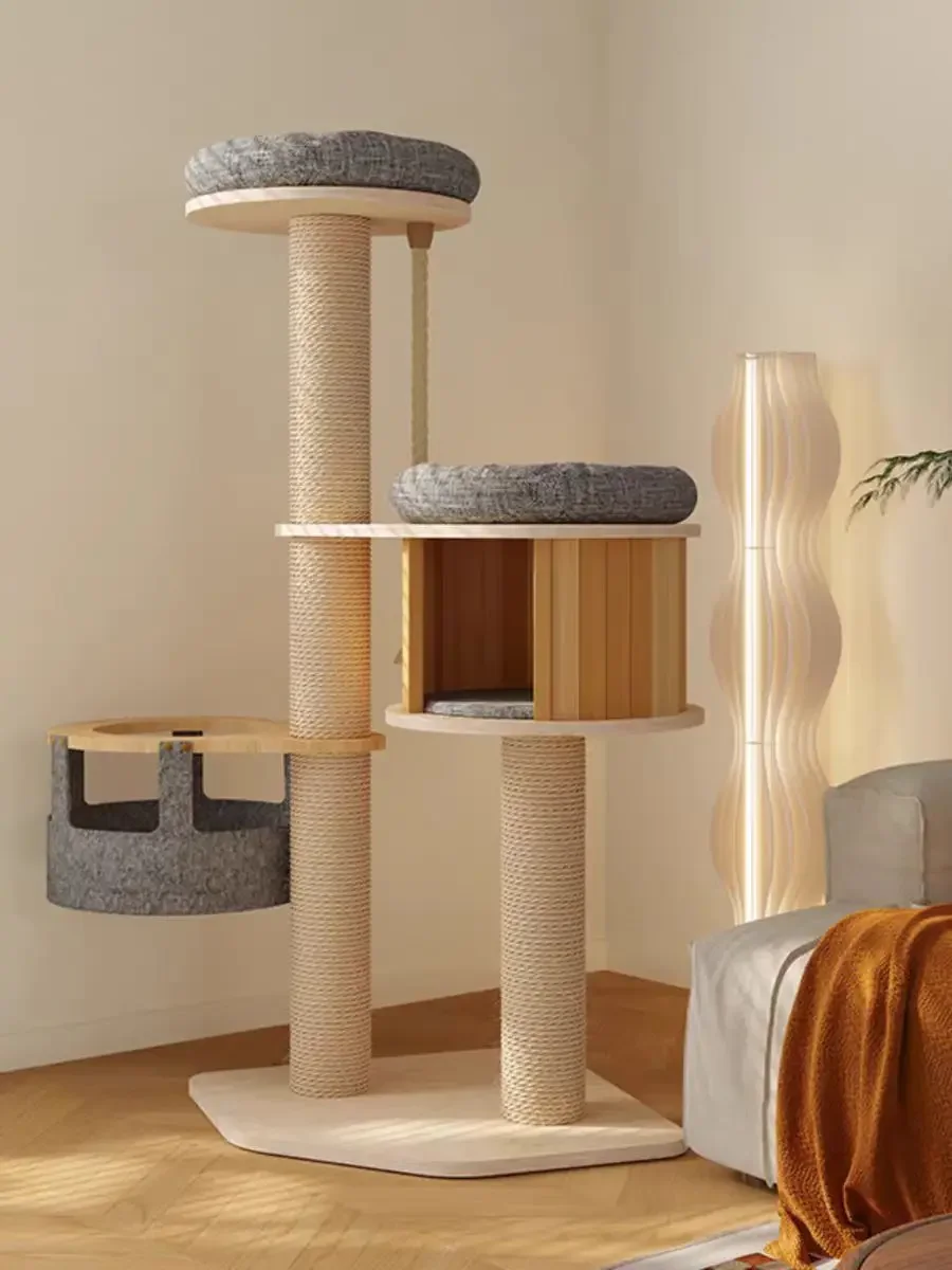 Solid wood cat climbing frame with litter large toys tree one scratching post