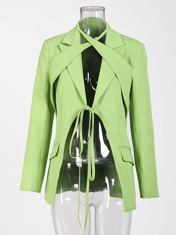 DEAT-Chaqueta con muescas y bolsillos para mujer, de retales traje verde, a la moda, para otoño, CP1984, 2024