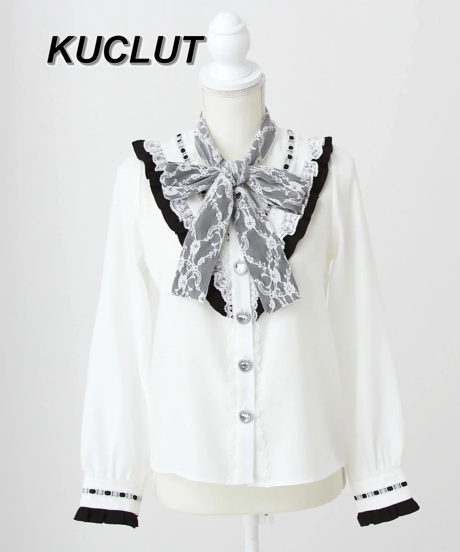 長袖トップ和風重工業シャツビッグリボンダイヤモンドバックル絶妙なロリータシャツレーススプライシング甘いかわいい