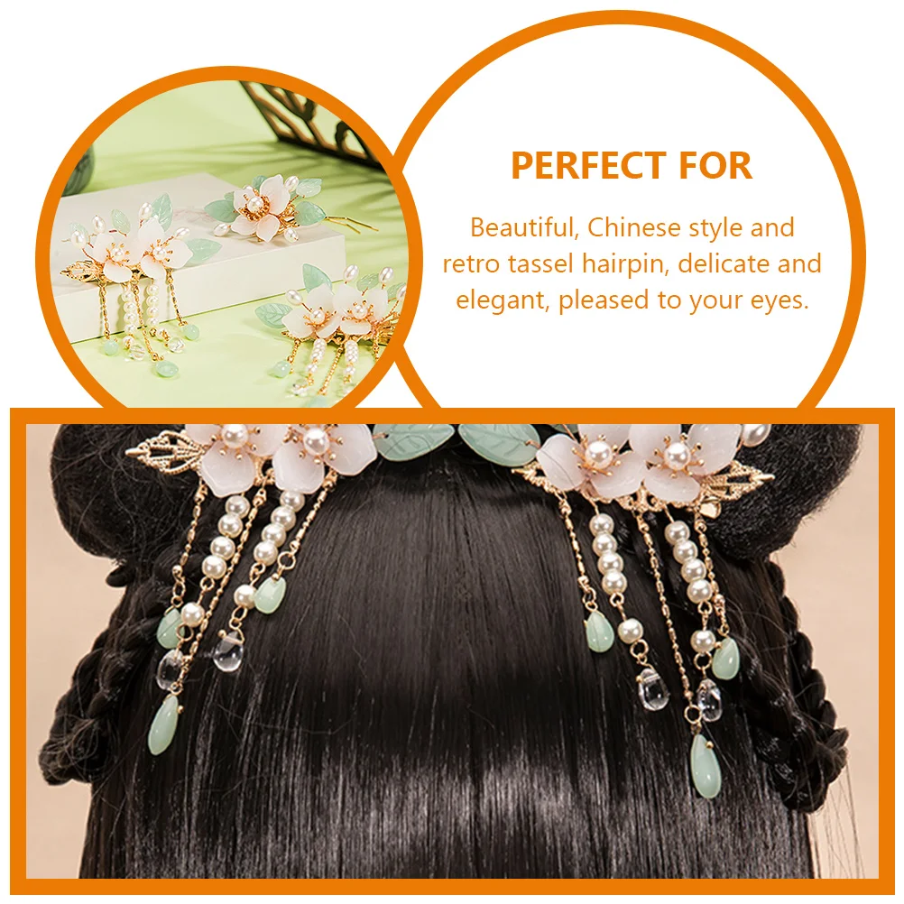 

2 шт., набор кисточек, зажимы для волос, заколка для волос с кисточками для женщин, подростков, аксессуары для волос с цветком ханьфу, ретро, стекло, азиатское