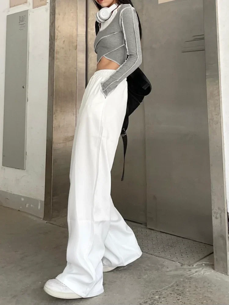 Women Loose Korean Wide-leg Pants 2024 Summer New White Sports Trousers Leisure High Waist Woman Clothes Streetwear Sweatpants