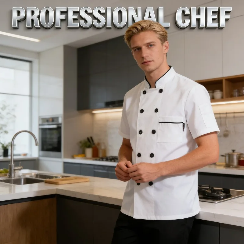 

Униформа для кухни и ресторана, унисекс, удобная куртка шеф-повара с коротким рукавом