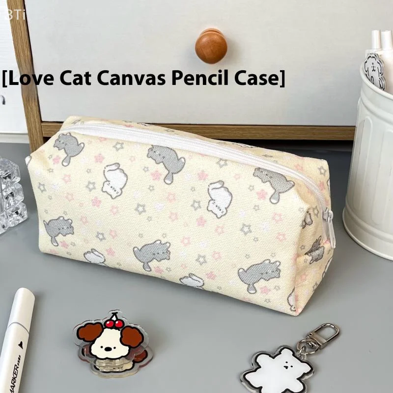 Simple Cute Cartoon Cat Pattern Pencil Case Portable Stationery Organizer Pouch Kawaii Girls School Supplies Makeup Storage Bag
