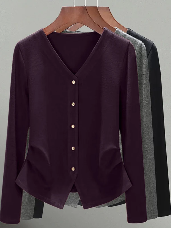 Nouveau haut décontracté polyvalent pour femme, coupe ample, long, à manches longues, col en V, asymétrique, tendance, amincissant, automne 2025