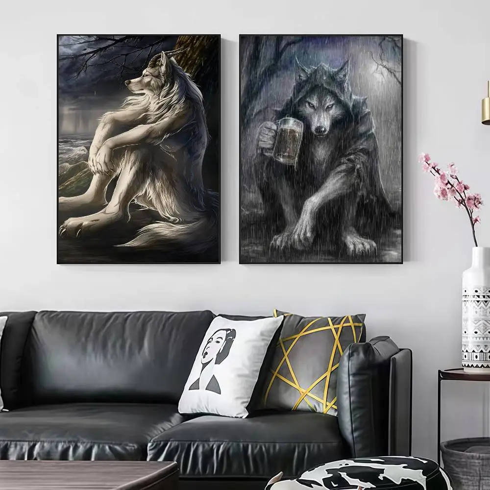 Funny Lonely Wolf Meme Peelable Self-adhesive Poster Stickers Are Suitable For Frameless Wall Decoration In A Room