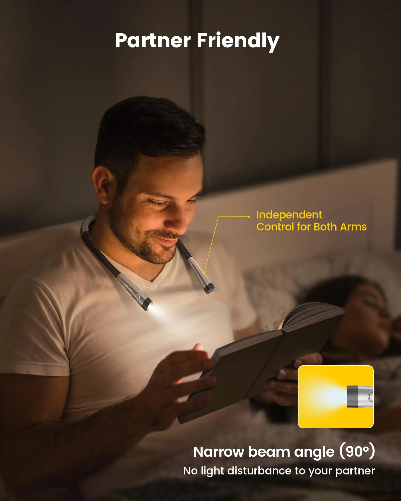 LED Rechargeable Neck Reading Light,Book Light for Reading in Bed,3 Colors,6 Brightness Levels,Bendable Arms Led Book,Neck Light