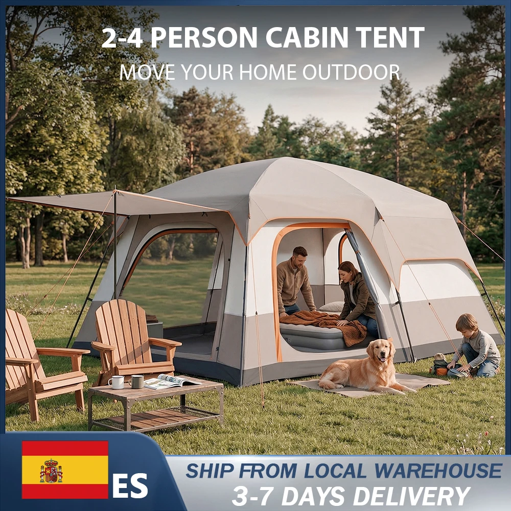 Tienda de campaña para 2-4 personas, tienda familiar a prueba de lluvia, con una habitación, parasol, tienda portátil para senderismo, para exteriores, playa y pesca