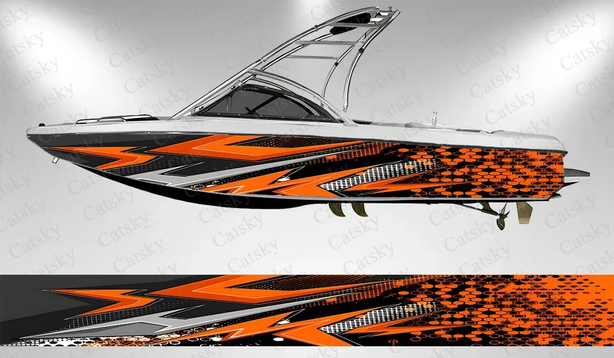 Striped geometric vector graphics Boat Stickers Vinyl Boat Wrap for Pontoonman Console Deck Boat Fishing Platform Decal Sticker