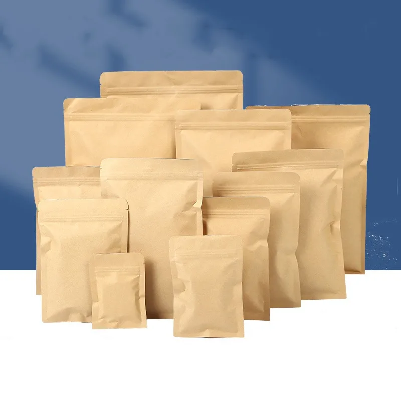 1000Pcs/Lot Brown Kraft Paper Zipper Gift Bags Aluminum Foil Bags Food Packaging Bags Candy Coffee Ziplock Bags Wholesale