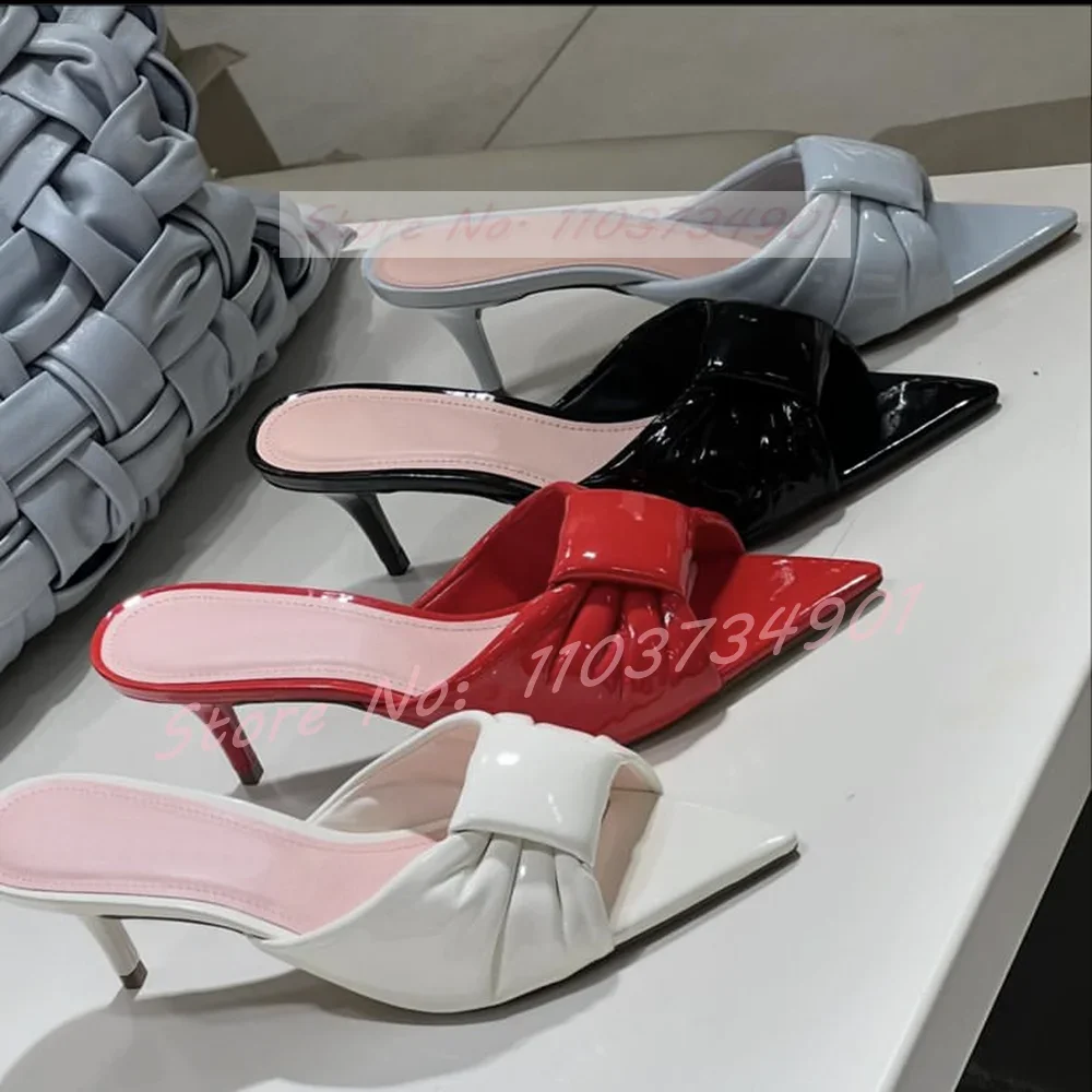 Pleated Peep Toe Mid Heel Mules Women Stylish Pointy Toe Shallow Casual Solid Slippers Female Sexy Classy Outdoor Stiletto Shoes