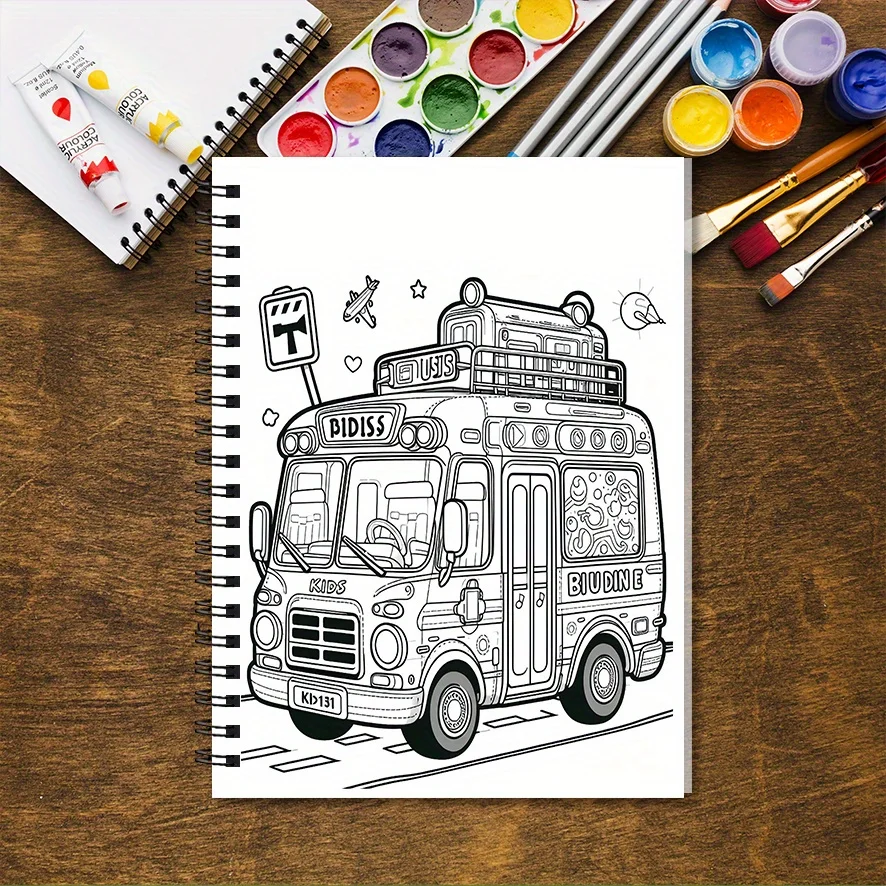 32 Pages Coloring Book 8.3x11.2 Inches Transportation Theme - Ideal for Relaxation Holiday Party Favors Back to School Activity