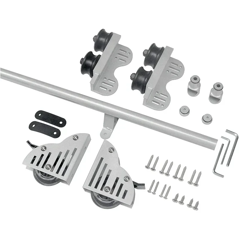

For 3.3FT(100cm) Retractable Sliding Library Hardware Kit No Ladder，Round Tube Rolling Ladder Track， Floor Roller with Brake