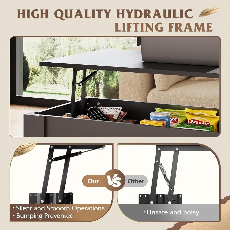 طاولة القهوة WLIVE 39 طاولة القهوة العلوية مع رف تخزين مقصورة مخفية ورفع علوي لغرفة المعيشة المنزلية والمكتب أ #5