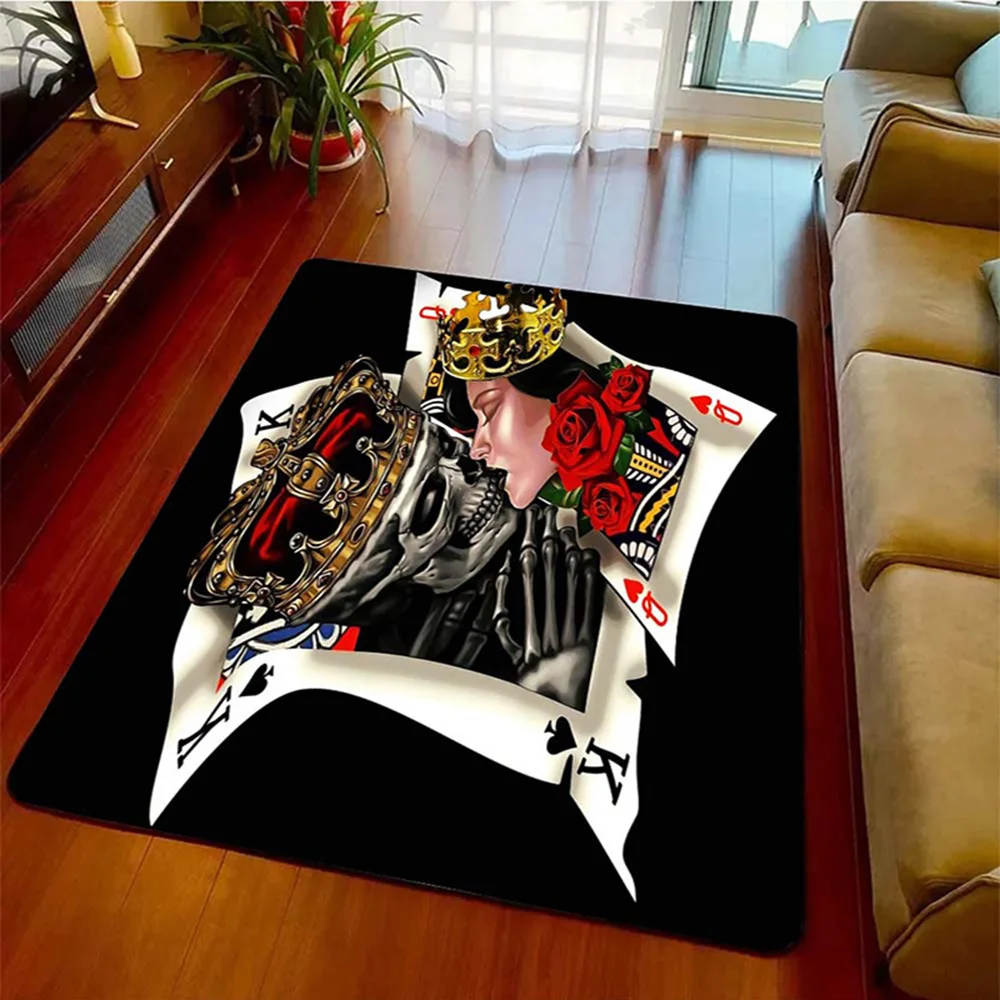 

King and Queen Playing Card,,Skulls Rugs Large Carpets for Living Room Bedroom,,Kitchen,Doormat Decor,Kidroom,Non-slip Floor Mat