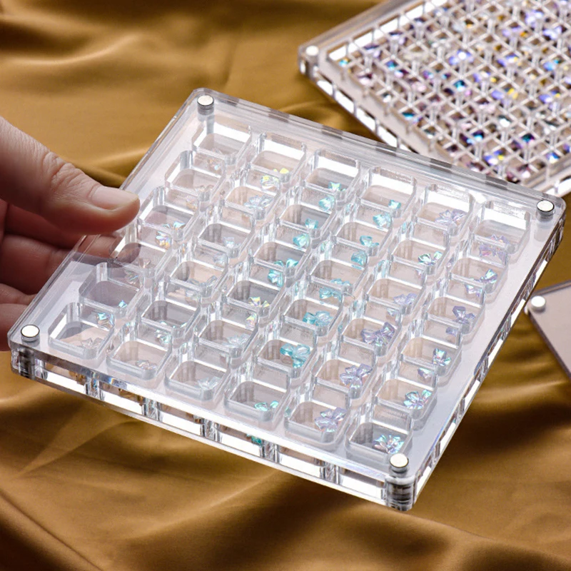 

36/64/100 Grids Acrylic Nail Art Rhinestone Storage Box Magnetic Oraganizar Box Nail Charms Jewelry Holder Salon Home Decoration