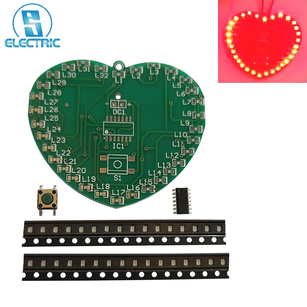DIY LED Microcontroller Flashing Light Fun Electronic Production Soldering Practice Kit 32 SMDs DC 5V