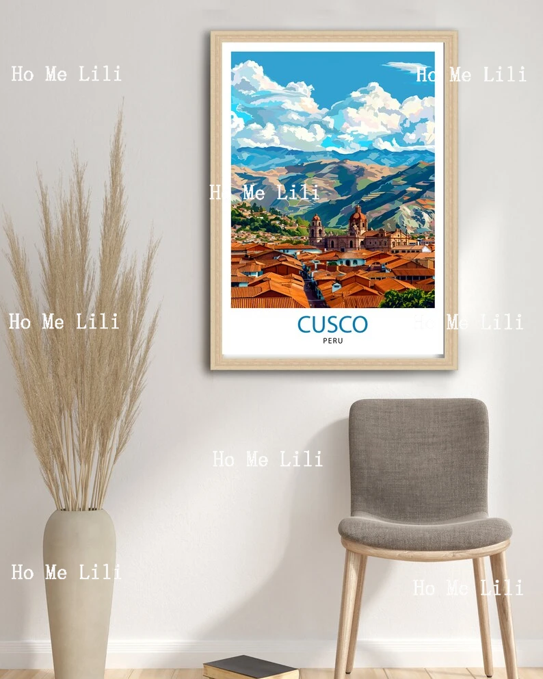 Cusco Peru Travel Print Ancient Inca Capital Art Andean Cityscape Poster Peruvian Culture Wall Decor Sacred Valley Illustration