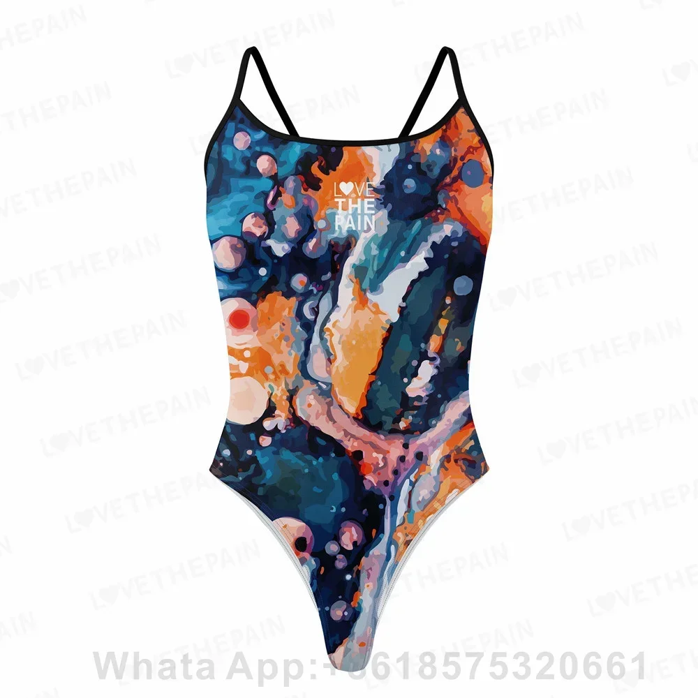 LOVE THE PAIN Traje de baño de una pieza, bikini sexy para mujer, traje de baño triangular con tirantes finos, traje de baño de competición de entrenamiento con función deportiva